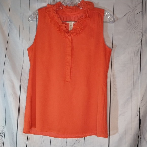 J. Crew Tops - J.Crew Naomi Top Orange Lined Silk Sleeveless Ruffle Neck Blouse